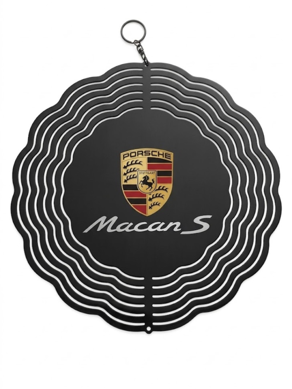 10" Porsche Macan S Kinetic Wind Spinner - Black Metal Hanging Yard Decor